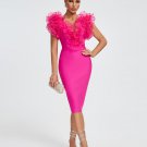 V-neck Ruffle Trim Midi Bandage Dress