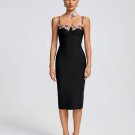 Floral Applique Strap Midi Bandage Dress