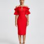 Off Shoulder Ruffle Midi Evening Dress