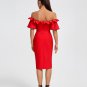 Off Shoulder Ruffle Midi Evening Dress
