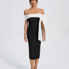 White-Bow Off Shoulder Midi Bandage Dress