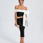 White-Bow Off Shoulder Midi Bandage Dress