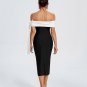White-Bow Off Shoulder Midi Bandage Dress