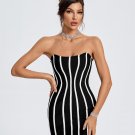 White Striped Strapless Mini Bandage Dress