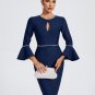 Pearl Trim Pagoda-Sleeve Midi Bandage Dress