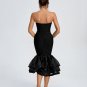 Strapless Tiered Ruffle Hem Bandage Dress