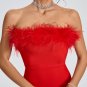 Strapless Feather Trim Bandage Fishtail Dress