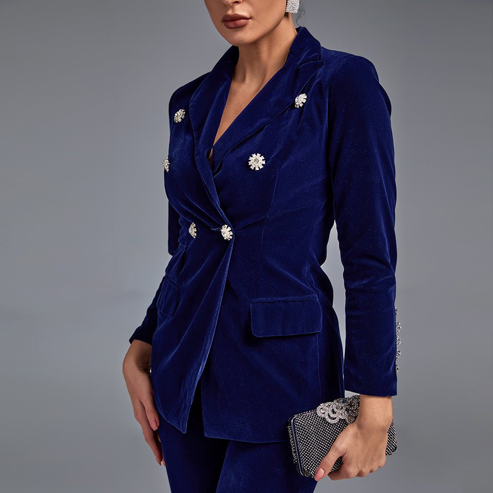 Velvet Fall&amp;Winter Crystal Buckle Suit