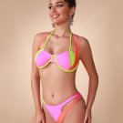Neon Paneled Halter Bikini