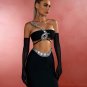 Crystal and Sequined Black Midi Skirt Set
