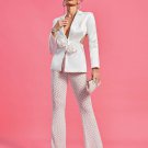 V Neck Cutout Pearl Jacket and Pants Set