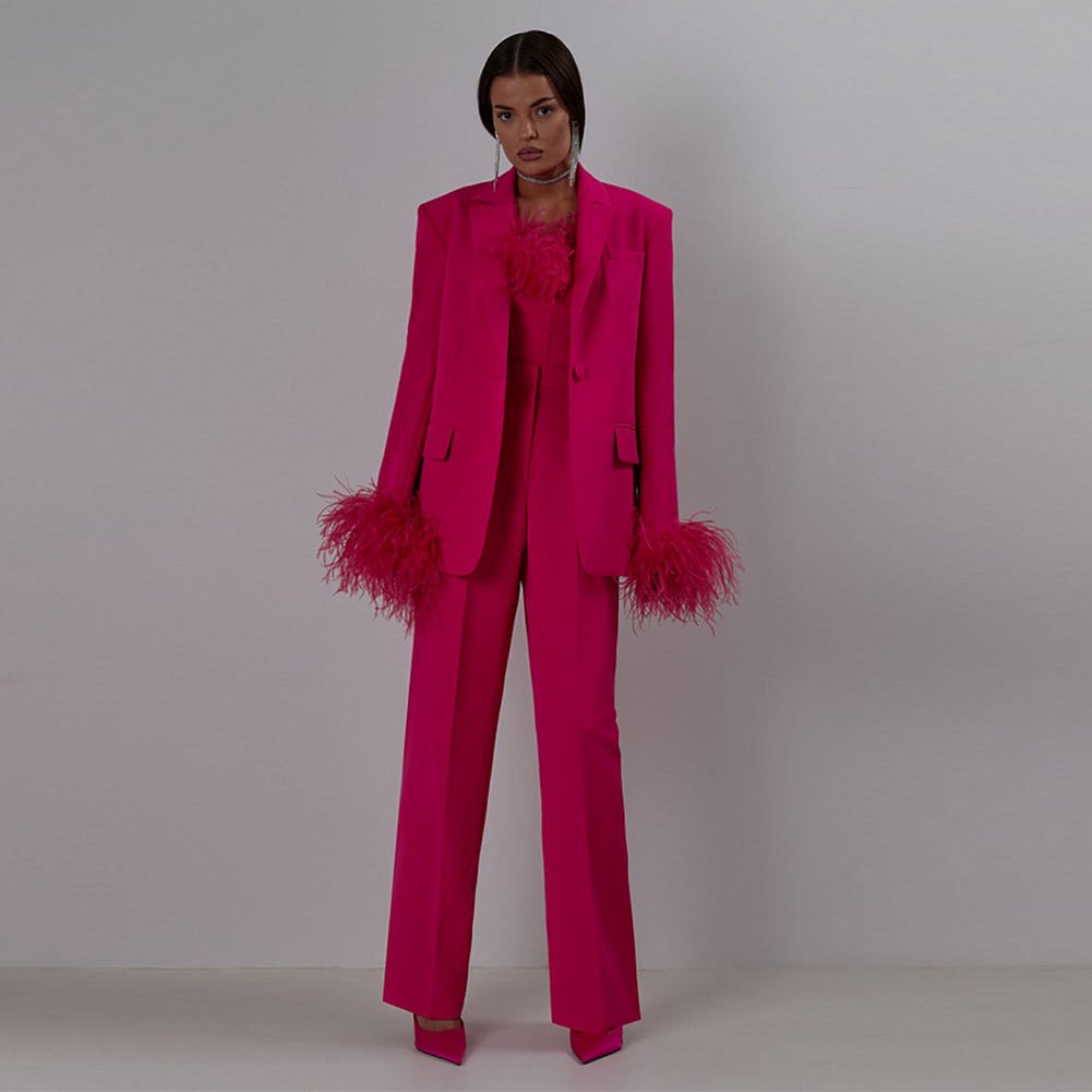 V Neck Long Sleeve Feather Suit