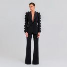V Neck Long Sleeve Flower Bodycon Suit