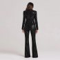 V Neck Long Sleeve Sequins Bodycon Suit