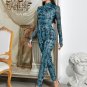 High Neck Long Sleeve Wrinkled Bodycon Jumpsuit