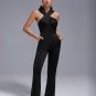 Crossed Collar High-Waist Backless Hooded Jumpsuit