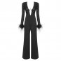 V Neck Long Sleeve Feather Jumpsuit
