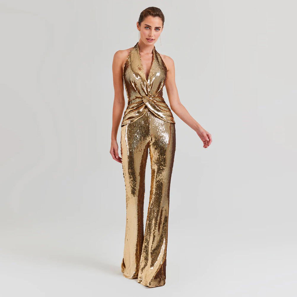 Halter Sleeveless Sequins Jumpsuit