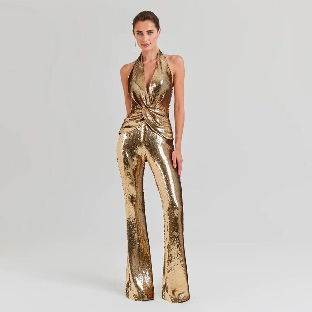 Halter Sleeveless Sequins Jumpsuit