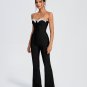 Rhinestone Trim Open Back Bandage Jumpsuit