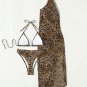 Leopard Print Three-piece Halter Neck Lace Swimwear