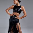 Faux Leather Fringe Two Piece Set