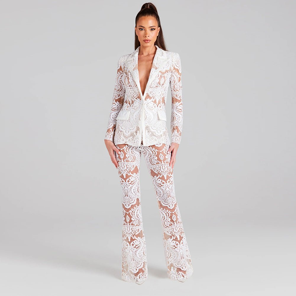V Neck Long Sleeve Lace Bodycon Set