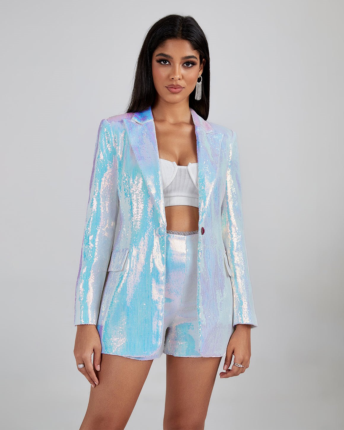 Metallic Sequin Blazer and Short Pants Set