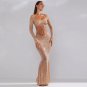 Square Collar Long Sleeve Rhinestone Maxi Bodycon Set