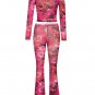 Round Neck Long Sleeve Floral Bodycon Set