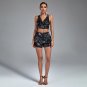 Jacquard Plunge Neckline Shorts Suit
