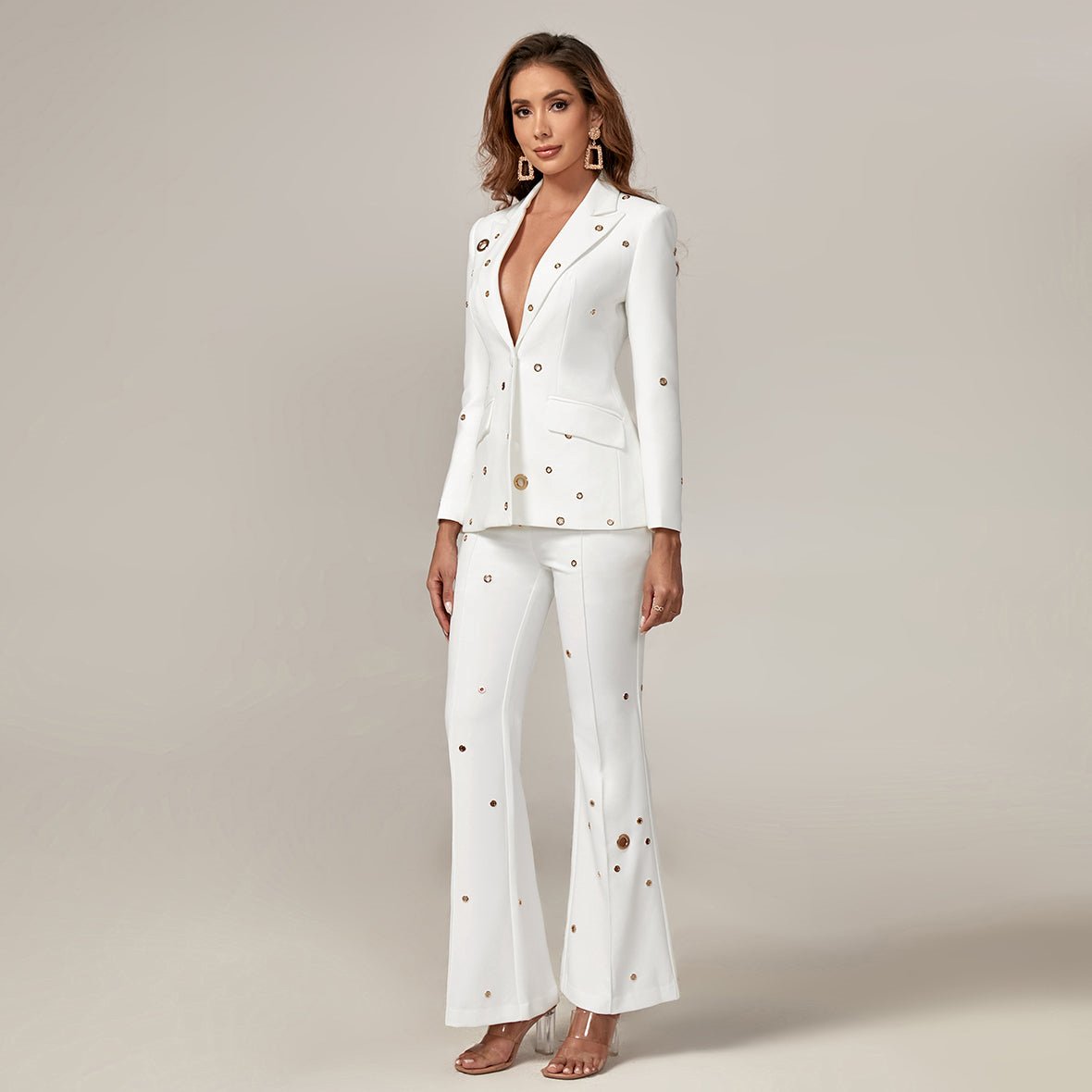 Metal Ring and Mid-High Waist Flared Suit