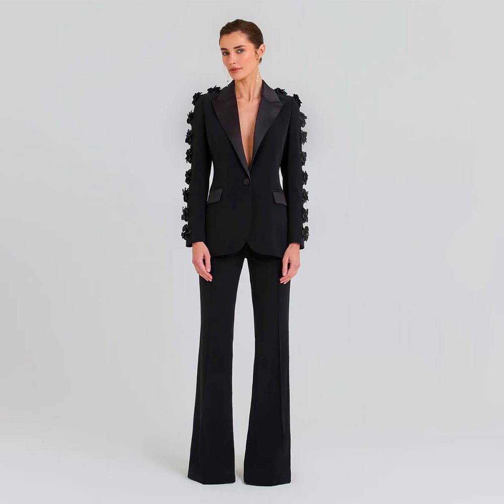 V Neck Long Sleeve Flower Bodycon Suit