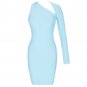 Halter One Sleeve Asymmetrical Mini Bandage Dress