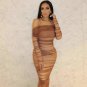 Off Shoulder Long Sleeve Ruched Mini Bodycon Dress