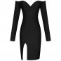 Off Shoulder Long Sleeve Slit Midi Bandage Dress