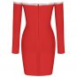 Off Shoulder Long Sleeve Drill Chain Mini Bandage Dress
