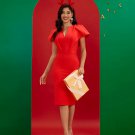 Ruffled Angel-sleeve Midi Bandage Dress