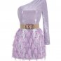 One Shoulder Sequin and Feather Cocktail Dress
