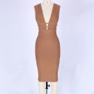 V Neck Sleeveless Hollow Out Midi Bandage Dress