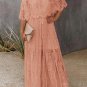 Off Shoulder Short Sleeve Floral Lace Bridesmaid Maxi Dress