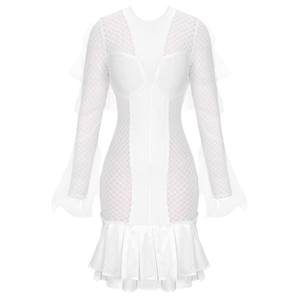 Round Neck Long Sleeve Plaid Mini Bandage Dress