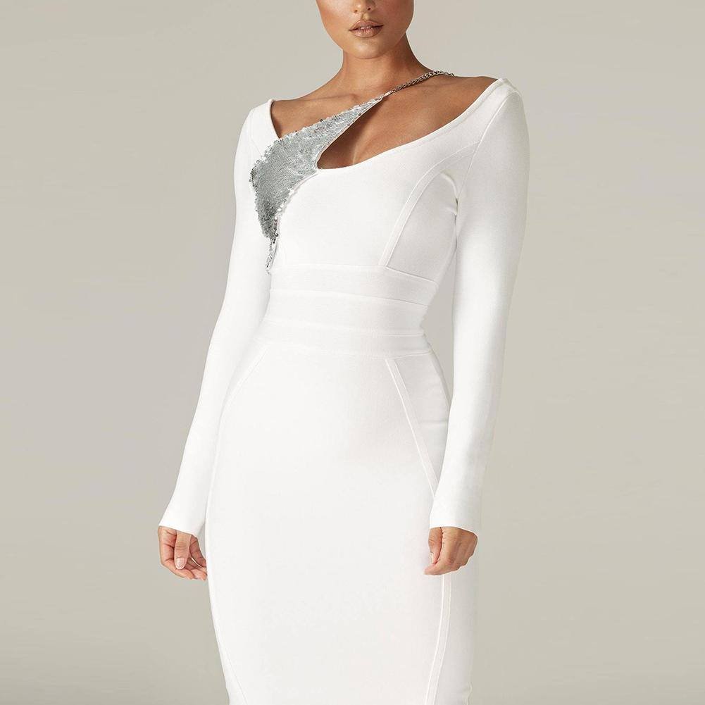 Long Sleeve Sequined Midi Bandage Dress