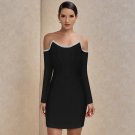 Off Shoulder Long Sleeve Drill Chain Mini Bandage Dress
