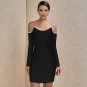Off Shoulder Long Sleeve Drill Chain Mini Bandage Dress