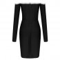 Off Shoulder Long Sleeve Drill Chain Mini Bandage Dress