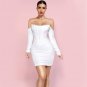 Off Shoulder Long Sleeve Drill Chain Mini Bandage Dress