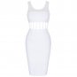 Square Collar Sleeveless Striped Midi Bandage Dress