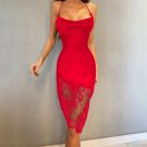 Lace Patchwork Women Satin Sexy Party Club Strapless Midi Dress