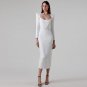 Square Collar Back-Slit Midi Bandage Dress